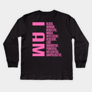 I Am, A Powerful Black Woman Kids Long Sleeve T-Shirt